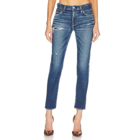 NWT Moussy Vintage Swillburg Skinny in Dark Blue Distressed Stretch Jeans 25